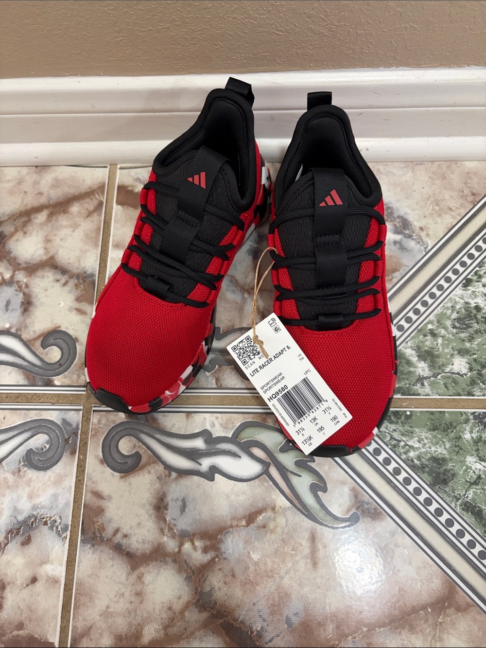adidas Kids Red and Black Mesh Lace-Up Sneakers